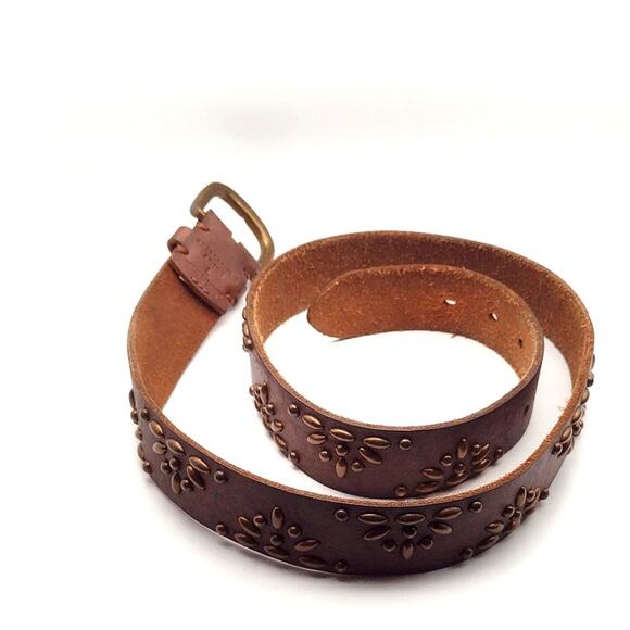 Abercrombie & Fitch Womens Vintage Brown Studded Round Buckle Leather Belt Large - Picture 5 of 9